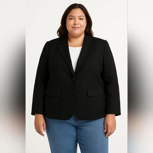 Vtg Black Linen Blend Blazer 46R Plus Size Shoulder Pads Dillard’s 90s/Y2K Pocke